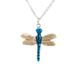 Blue Stripe Dragonfly Porcelain Pendant Necklace