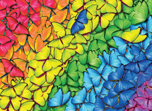 Full-screen puzzle design, butterflies in rainbow pattern