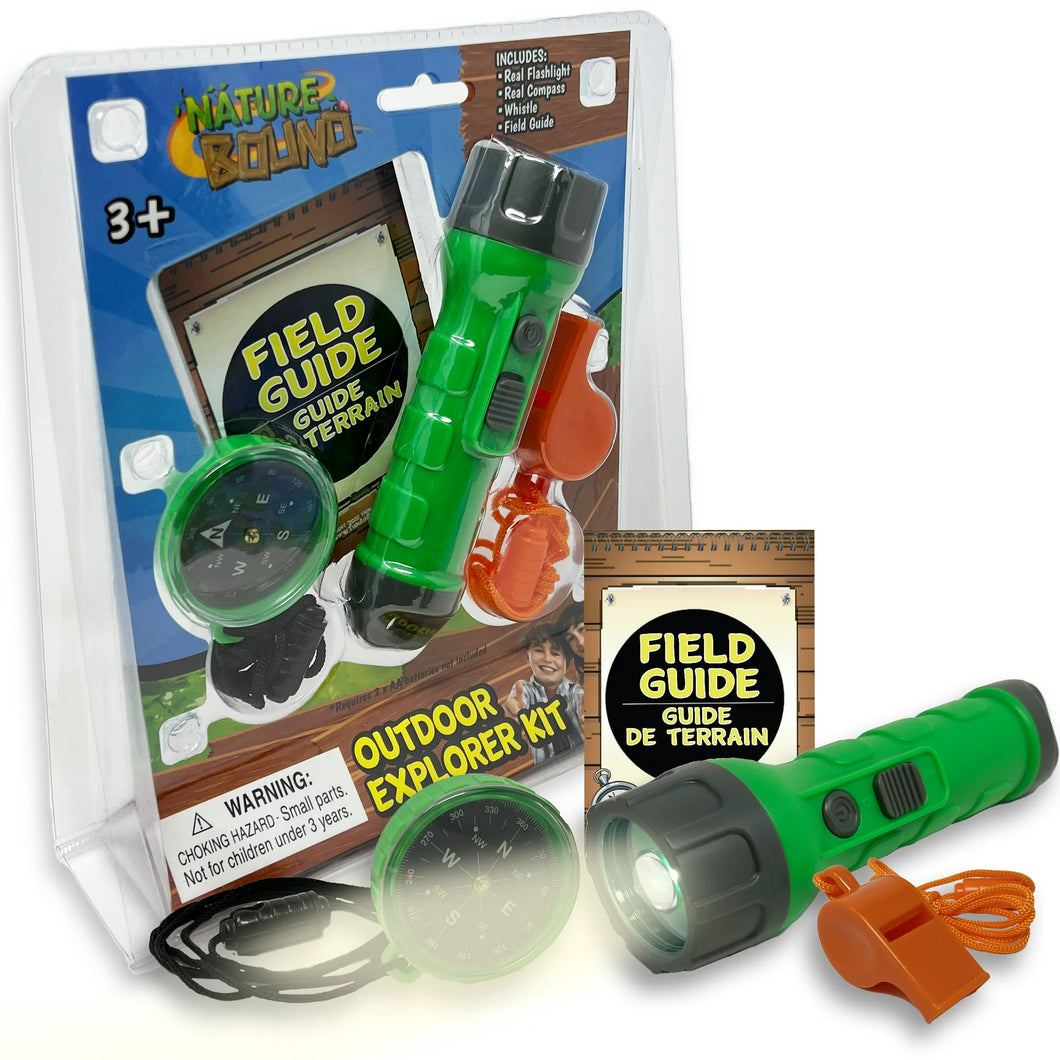 Outdoor Explorer Kit with Flashlight, Compass, Whistle, and Field Guide