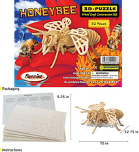 Load image into Gallery viewer, COTA 15”Lx12.75”Wx5.25”H Honeybee 3D Wood Puzzle Craft Construction Kit with 16 interlocking puzzle pieces, an instruction manual and 1 paper for sanding edges
