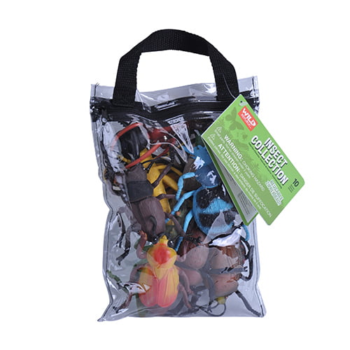 Wild Republic 10-piece educational toy insect collection of large realistic insects in clear zipper bag.