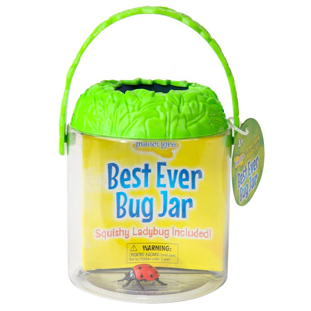 Insect Lore 10.5cm width 12.5cm tall handle down 17cm tall handle raised shatterproof and escape proof plastic best ever bug jar easy-grip leafy screw top lid with breathable mesh including squishy ladybug