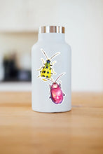 Load image into Gallery viewer, J6R6 US made 3.5&quot; x 2.5&quot; hand painted cucumber beetle insect decorative water, weather, scratch, and UV resistant clean, dry and smooth surfaces adhesive die-cut durable vinyl sticker on what bottle.
