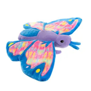 Plush butterfly with blue and purple body and rainbow wings