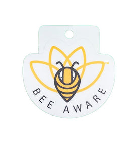 Sticker with the words "Bee Aware" under a bee logo