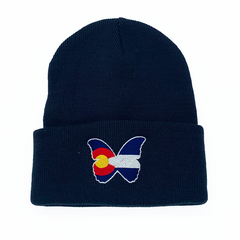 HALO Butterfly Pavilion Colorado Butterfly navy beanie hat.