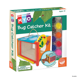 Mindware Wholesale Make Your Own Paint Your Own Bug Catcher Kit box with photo example of painted catcher and how to use on front with plastic window of paint inside with green label and leaves on cover against white background.